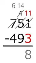 Duke punuar nga e djathta në të majtë: 11 - 3 = 8