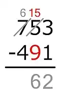 15 - 9 = ... Tani zbritja funksionon, dhe ndryshimin e shkruajmë nën rresht.