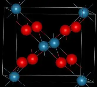 Kristalstructuur van renium(IV)oxide ■ Re4+ ■ O2−