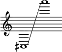  {
    \new Staff \with { \omit Score.TimeSignature }
    \key c \major \cadenzaOn
    \clef treble cis1 \glissando s a'''
} 