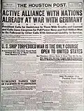 Front page of the Houston Post on April 3, 1917