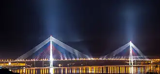 The Russky Bridge in Vladivostok has a central span of 1,104 metres (3,622 ft), the world's second longest cable-stayed bridge span as of 2025.