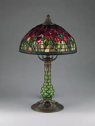 Tiffany lamp with copper-foil shade and blown glass base