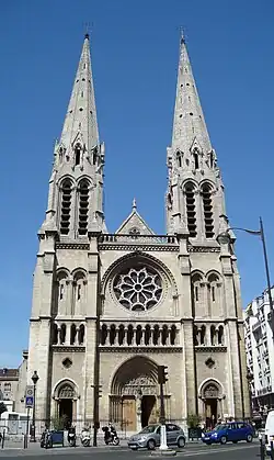 The church of Saint-Jean-Baptiste-de-Belleville in the neo-Gothic style by Jean-Baptiste Lassus (1854–59)
