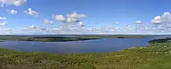 Lake Kuetsjarvi&nbsp;[no], seen from the east towards Norway. The strait between Kuetsjarvi and Svanevatn, with Salmiyarvi on the northern shore, is seen in the middle of the picture.