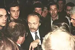 Chornovil speaking to striking workers around him