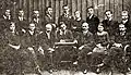 The staff of the Sich Riflemen around 1920. Seated (L–R): Mykhailo Matchak, Andriy Melnyk, Yevhen Konovalets, Roman Sushko, Ivan Dankiv. Standing (L–R): Ivan Andrukh, Roman Dashkevych, Vassyl Kuchabskyi, Yaroslav Tchyj.