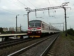 Urban service Luhanskteplovoz EPL9T-007 trainset in an old Ukrzaliznytsia livery