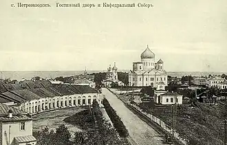 View from the fire tower of Gostiny Dvor and the Cathedral of the Holy Spirit