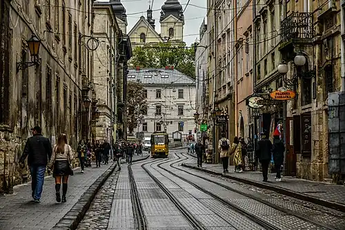 Tram in an Old Town street