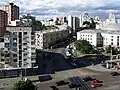Beginning of Bulvarno—Kudriavska vulytsia (formerly Vorovskoho), to the right is the Kyiv circus