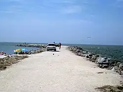 Protective stone pier at the end of the Yeysk Spit