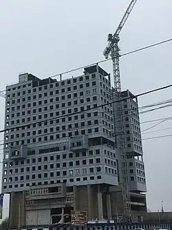 The demolition of the building's upper floors in October 2023.