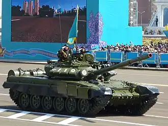 A T-72 tank during a Victory Day parade in Kazakhstan 2015.
