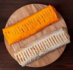 Shawarma in cheese (top) and regular (bottom) lavash