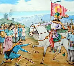 Painting inspired by the Shapur I's victory relief at Naqsh-e Rostam