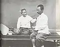 Prince Damrong Rajanubhab wearing raj pattern and his mother wearing pha nung and pha biang, 1912