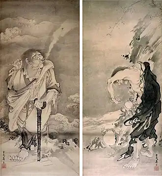Soga Shōhaku (c. 1770) ink wash painting of Iron-Crutch Li and Liu Haichan (right)