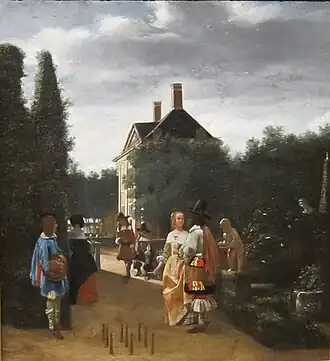 Game of Skittles, copy of 1660-1668 painting by Pieter de Hooch in the Saint Louis Art Museum