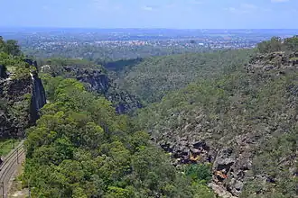 View east from south Lapstone looking down into Glenbrook Gorge