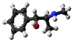 Ball-and-stick model of the (1R,2S)-ephedrine molecule