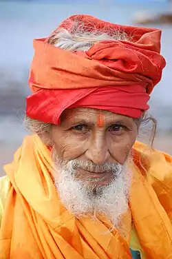 A sadhu in orange attire.