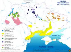 Map showing the extent of the Bilozerka culture