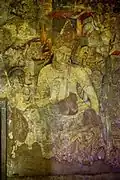 Bodhisattva Padmapani; c. 450–490; pigments on rock; height: c. 1.2&nbsp;m; Ajanta Caves (India)[94]