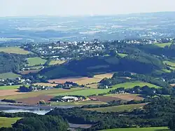 Rosnoën seen from the summit of Ménez-Hom, with the Aulne river in the foreground
