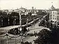 Celebrations around the Liberty Column on 20 June 1888, commemorating the 100-year anniversary of the abolition of the Stavnsbånd. Photographed by Sophus Juncker-Jensen.