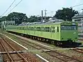 Kawagoe Line 103–3000 series set 52 stabled at Haijima Station