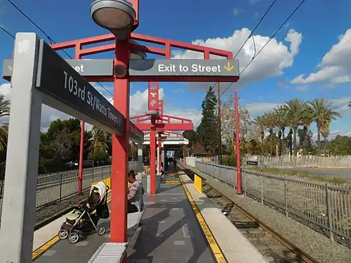 The platform at 103rd Street/Watts Towers station