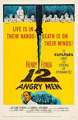 Poster depicting twelve jurors and an enlarged switchknife