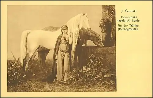 Herzegovinan girl taking the horses to the watering hole.