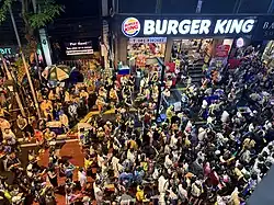 A Burger King restaurant in Bangkok, Thailand, photographed during a Songkran water fight
