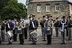 Members of the band with the Musique des Troupes de Marine in 2015.