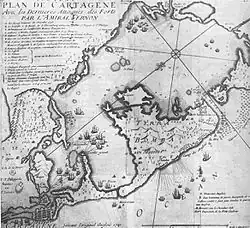 Plan of Cartagena with the Attacks on the Forts by Admiral Vernon, 1741