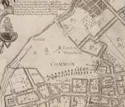 Detail of 1743 map of Boston, showing Winter St. and vicinity