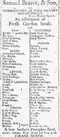 Ad for Brazer & Sons "fresh garden seeds", Market Square, Boston, 1801