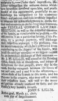 Excerpt of Lillie's letter from the Boston jail, "20th day of imprisonment", March 21, 1802