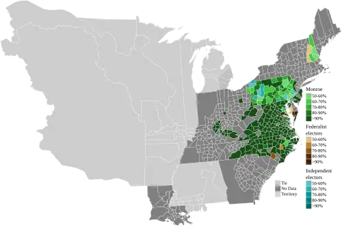 Map of presidential election results by county, shaded according to the vote share of the highest result for an elector of any given candidate