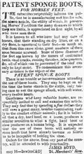 Advertisement for sponge boots for horses' feet, James Boyd, Merchants Row, Boston, 1825