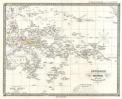 An 1855 German map showing Ganges Island east of the Bonin Islands ("Munin-Sima")