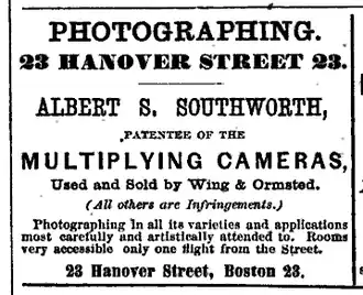 Advertisement for Albert Southworth, photographer, 1868