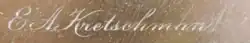 Signature “E. A. Kretschman,” engraved, c. 1876