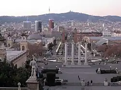 The four columns today as seen from the National Palace of Montjuic.
