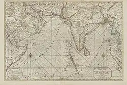 18th-century map by Pierre Mortier of the Netherlands depicting, with detail, the islands of the Maldives
