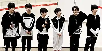 Boy Story busking at Starfield COEX Mall, April 2019 L–R: Hanyu, Xinlong, Mingrui, Shuyang, Zeyu, and Zihao