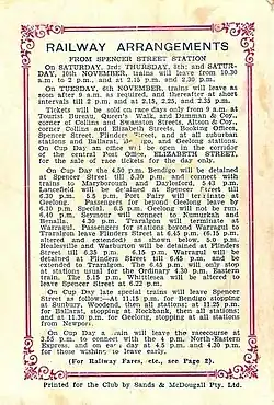 The back cover showing raceday railway arrangements
