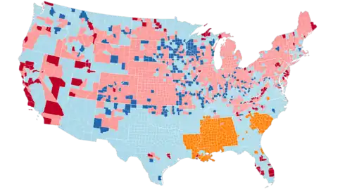 1948 County Flips from 1944, Dark red indicates a GOP flip, while dark blue indicates a Dem flip.